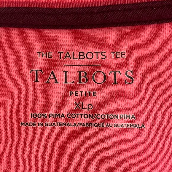 Talbots 100% Pima Cotton Tee Size XLP "The Talbots Tee" Coral Long Sleeve Casual - Picture 5 of 6